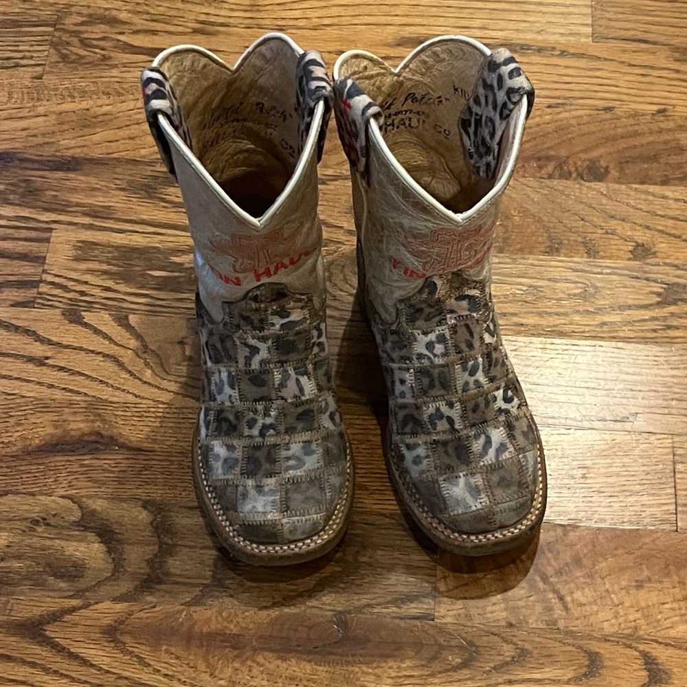 Tin Haul Girls Brown Leopard Print Cowboy Boots size 10